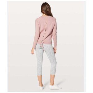 Lululemon Tied To You Sweater Womens Medium Pink Lace Up Back Knit Pullover